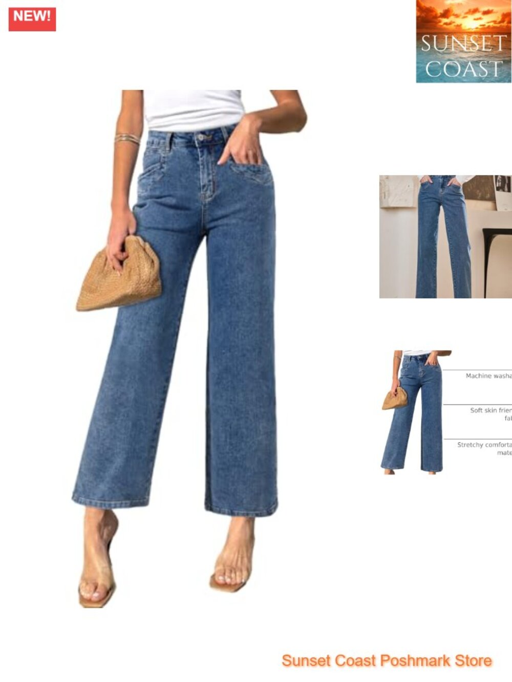 High Waisted Wide Leg Ankle Jeans Stretchy Denim Pants with Pockets